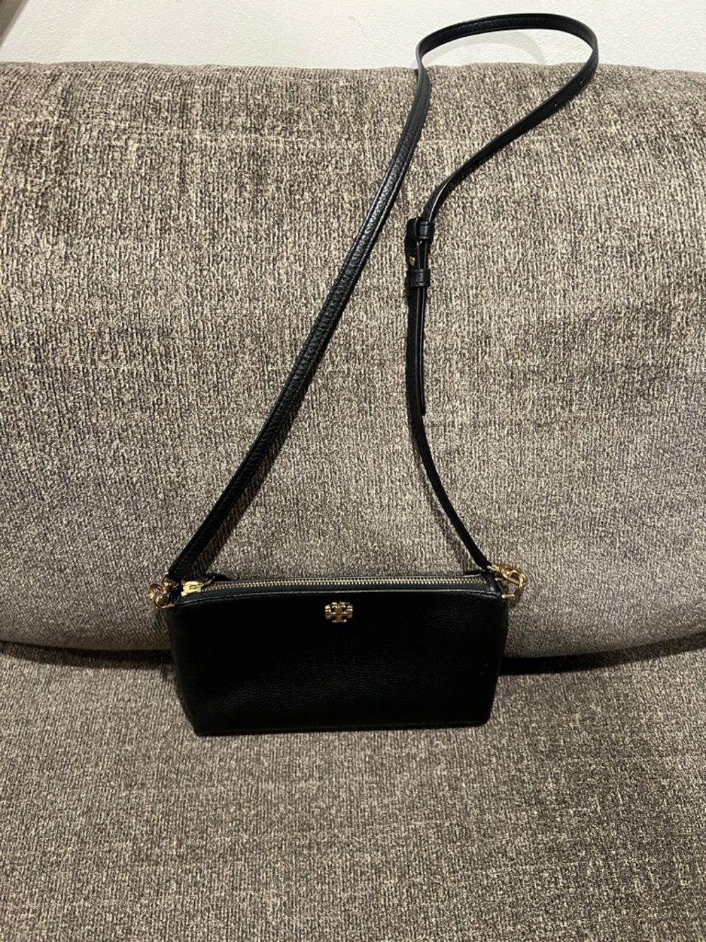 Tory Burch Black Pebbled Leather Crossbody with Gold Hardware